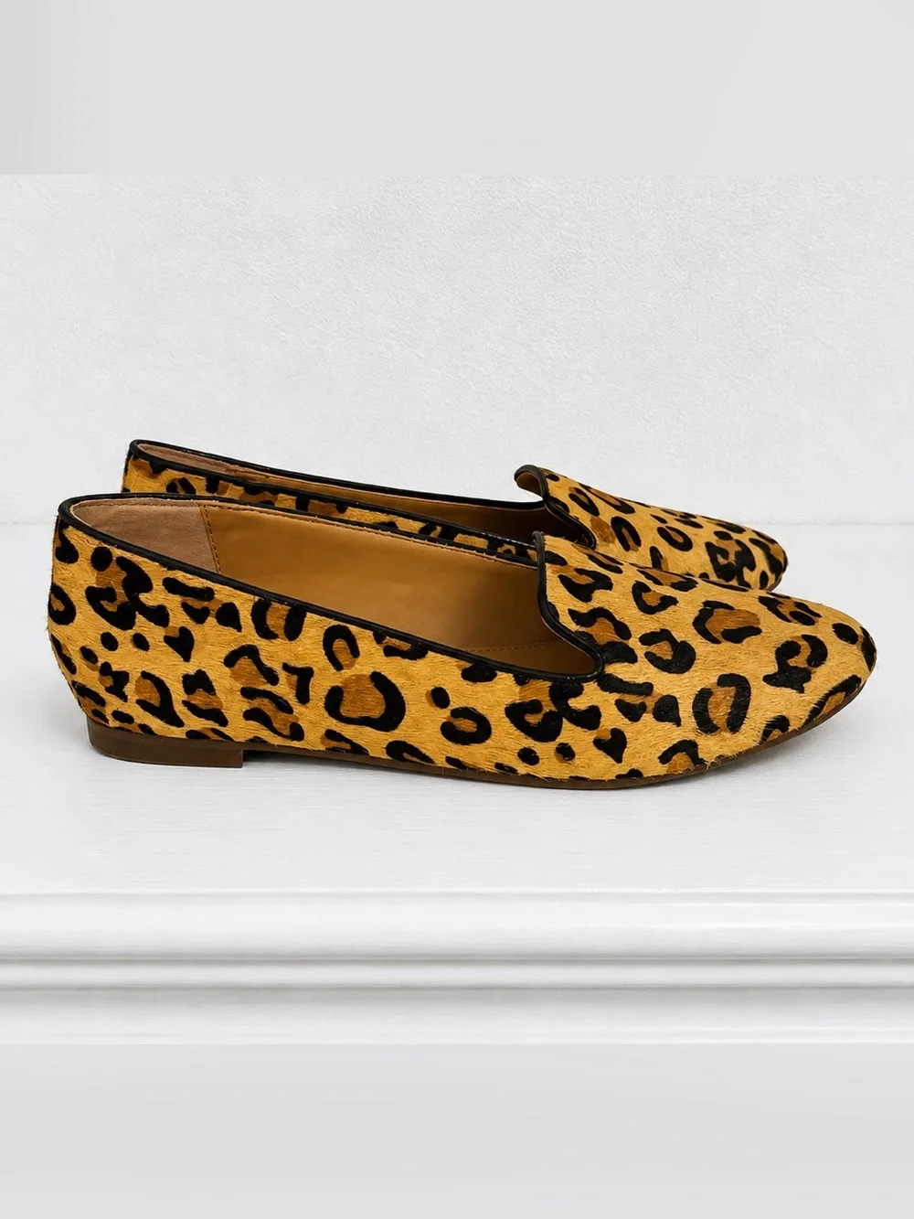 J. Crew Cora Calf Hair/Leather Leopard Loafers Leather Slip On Flats Size 7.5